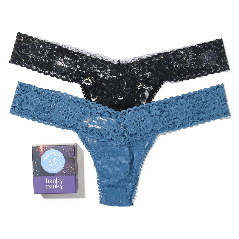 Daily Lace Leo Astrology 2-Pack Low Rise Thong | Aquarius-Storm Cloud/Constellation Bohemian Lace Dress