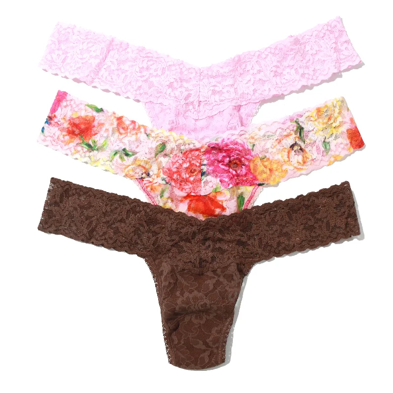 3-Pack Signature Lace Low Rise Thongs | Cotton Candy Pink/Bring Me Flowers/All Spice Pink Lace Dress