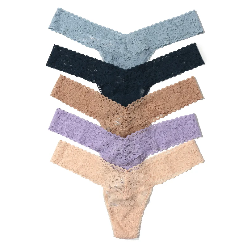 5-Pack Daily Lace Low Rise Thong | Antique Rose/Desert Rose/Lilac Bloom/Pistachio/Tidal Teal Lace Gown Glam