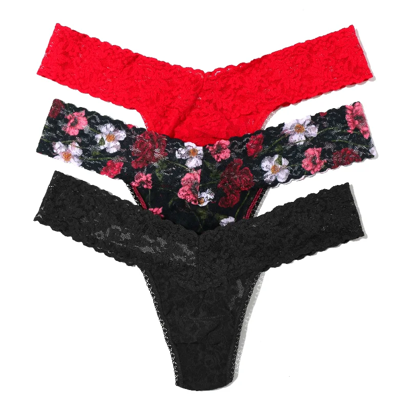 3-Pack Signature Lace Low Rise Thongs | Red/Am I Dreaming/Black Elegant Lace Gown