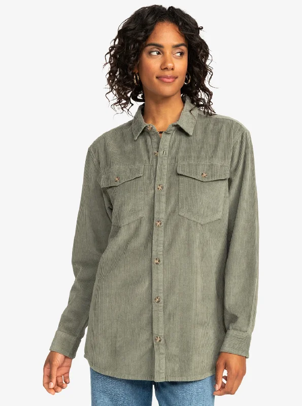 Let It Go Corduroy Long Sleeve Shirt - Agave Green Women's trendy jackets