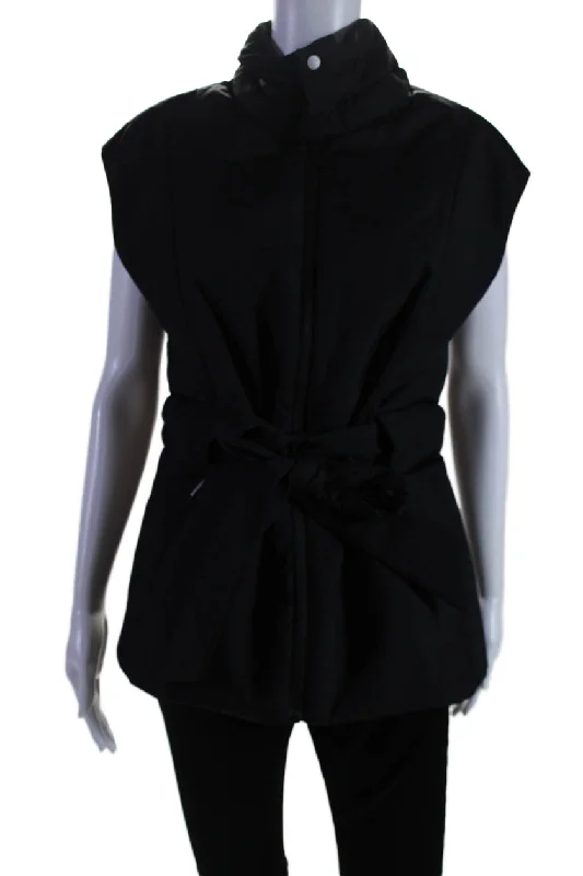 Aday Womens 2 Pocket High Neck Sleeveless Zip Up City Summits Vest Black Women's edgy jackets