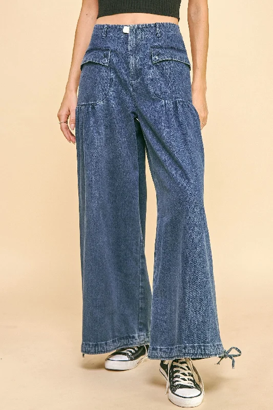 Davi & Dani Drawstring Hem Wide Leg Mid Rise Medium Jeans