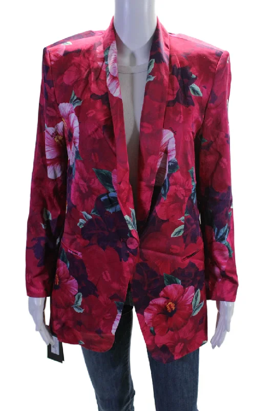 Pinko Womens Floral Collared Long Sleeve Button Up Blazer Jacket Pink Women's office jackets