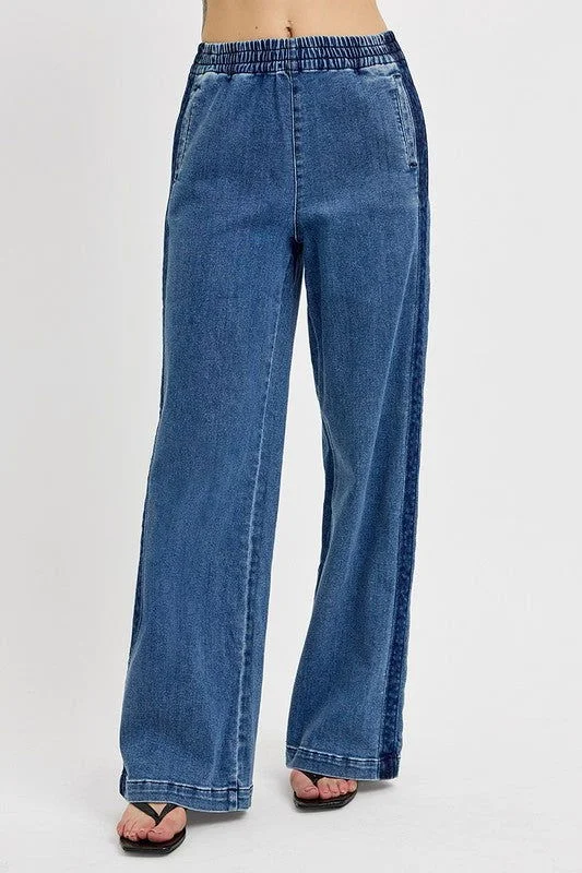 RISEN Elastic Waist Wide Leg Jeans Plus Size