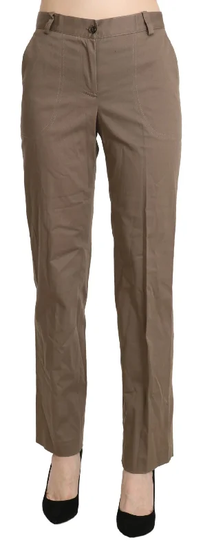 Elegant High Waist Straight Pants In Brown