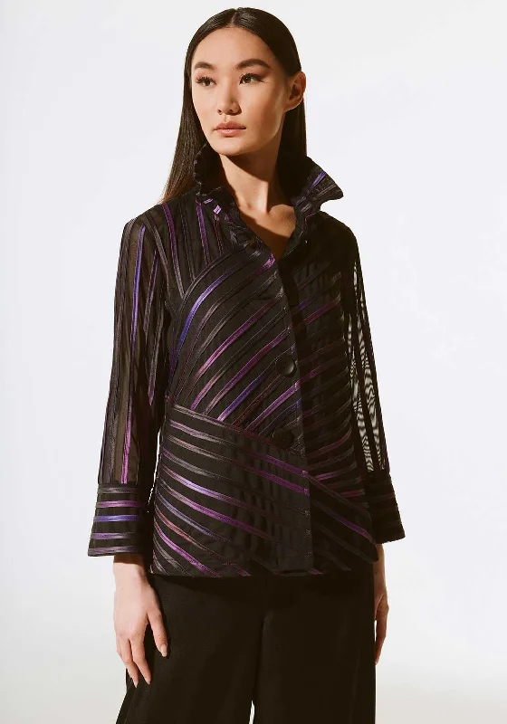 Joseph Ribkoff Striped Mesh Jacket, Black & Purple Women's Canada Goose jackets