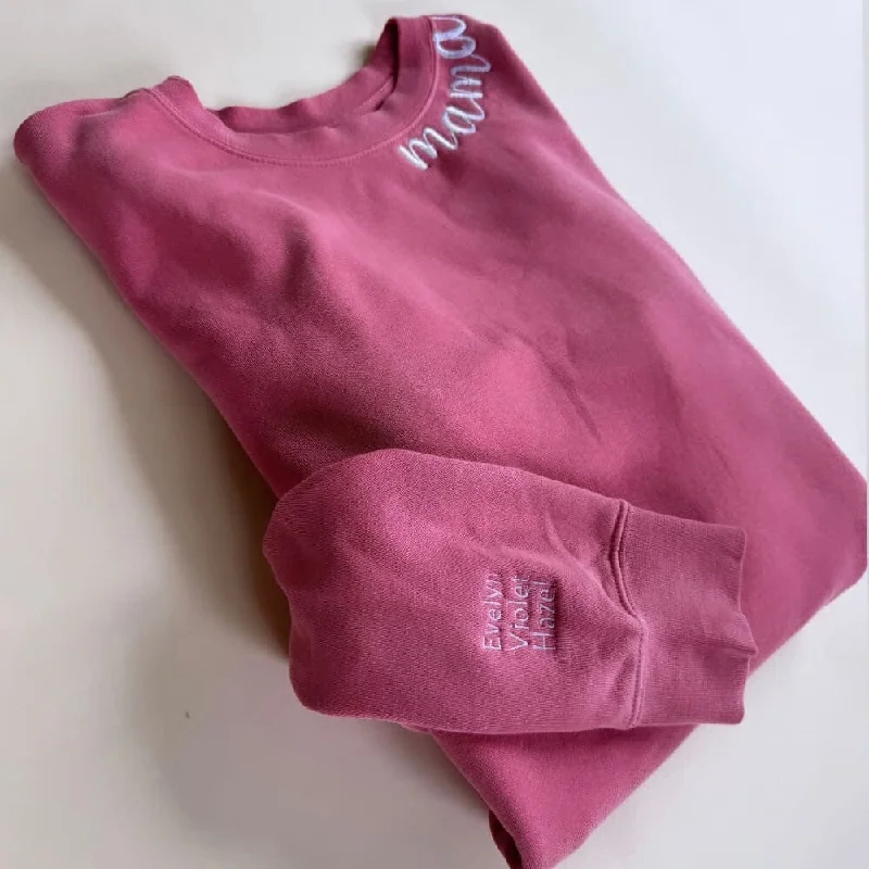 Custom Mama Embroidered Crewneck - Pink Women’s Zip-up Hoodies