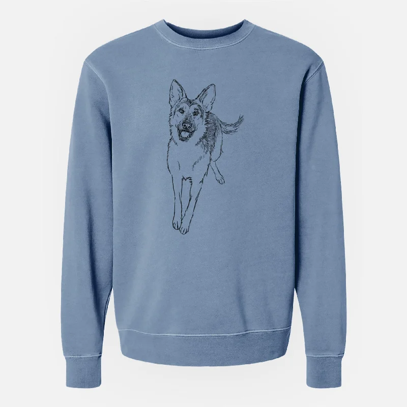 Doodled Odie the German Shepherd - Unisex Pigment Dyed Crew Sweatshirt Hoodie with Drawstrings