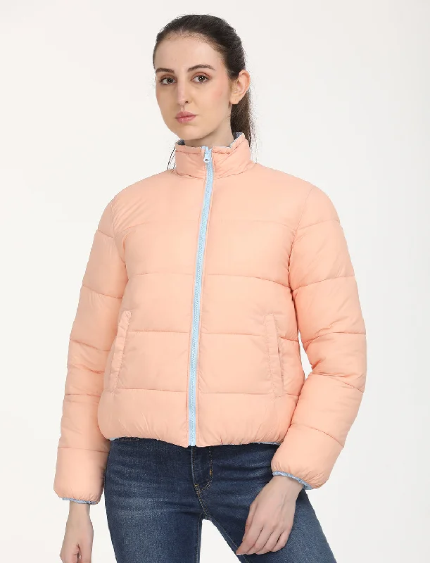 Women's Quilted Light-Pink High Neck Puffer Jacket Best women's jackets for rain