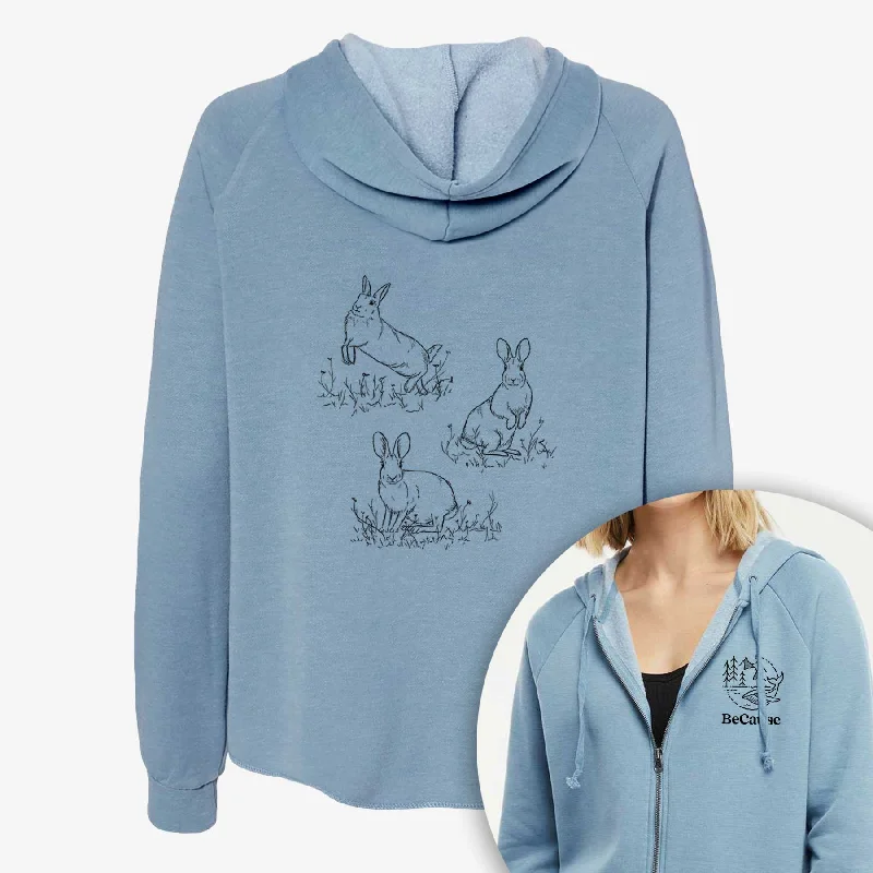 Eastern Cottontail Rabbit Trio - Sylvilagus floridanus - Women's Cali Wave Zip-Up Sweatshirt Casual Hoodie Sweatshirt Look