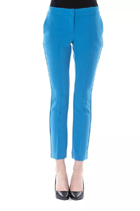 Light Blue Polyester Women Pants