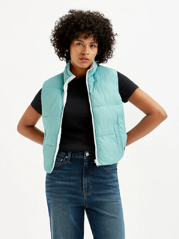 Women's Quilted Light-Blue High Neck Puffer Jacket Women's short jackets