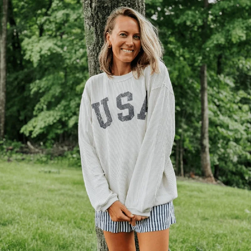 USA Corded Crew Stylish Sweatshirt Look