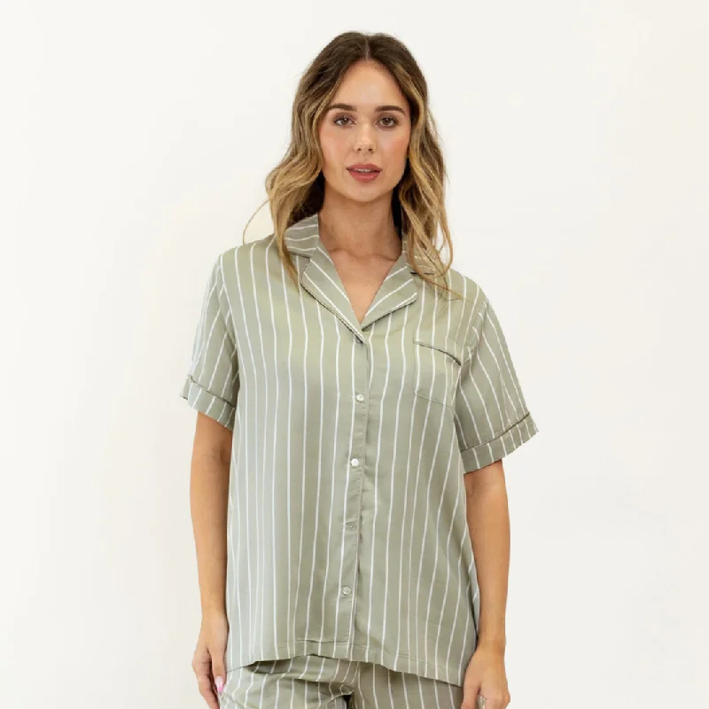 Ivy Bamboo Shirt - Olive Stripe [PRE-ORDER] Cheap pajama sets