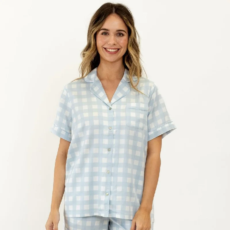 Ivy Bamboo Shirt - Sky Gingham [PRE-ORDER] Best pajama sets for relaxing weekends