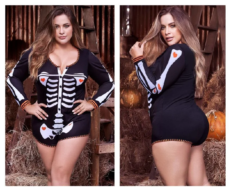 Mapale 7326X Long Sleeve Sleep Romper Color Black Prints Velvet pajama sets