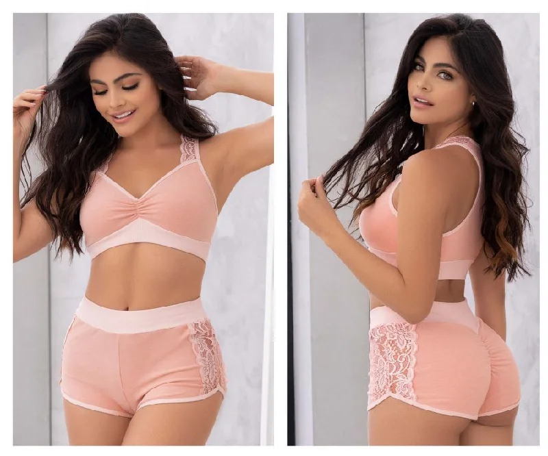 Mapale 7389 Two Piece Pajama Set. Top and Shorts Color Rose Breathable pajama sets