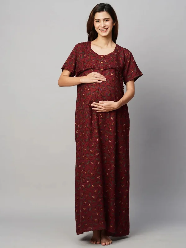 MomToBe Floral Printed Maxi Maternity Sustainable Nightdress Elegant pajama sets