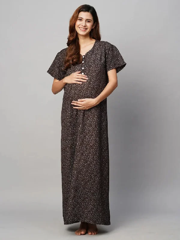 MomToBe Printed Maxi Maternity Sustainable Nightdress-2010mtbbrnflrtfn-Free Calvin Klein pajama sets