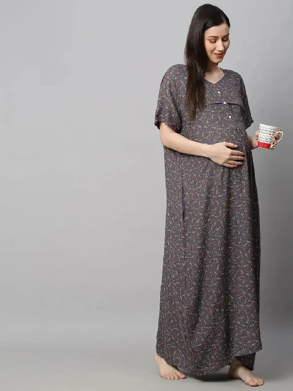 MomToBe Printed Maxi Sustainable Maternity Nightdress Best pajama sets for hot sleepers