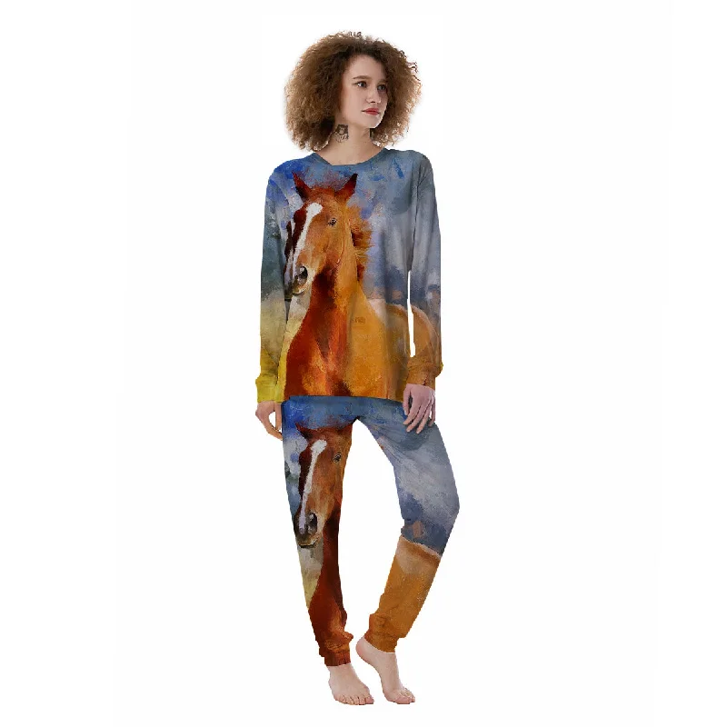 Painting Running Horses Print Women's Pajamas Bamboo pajama sets