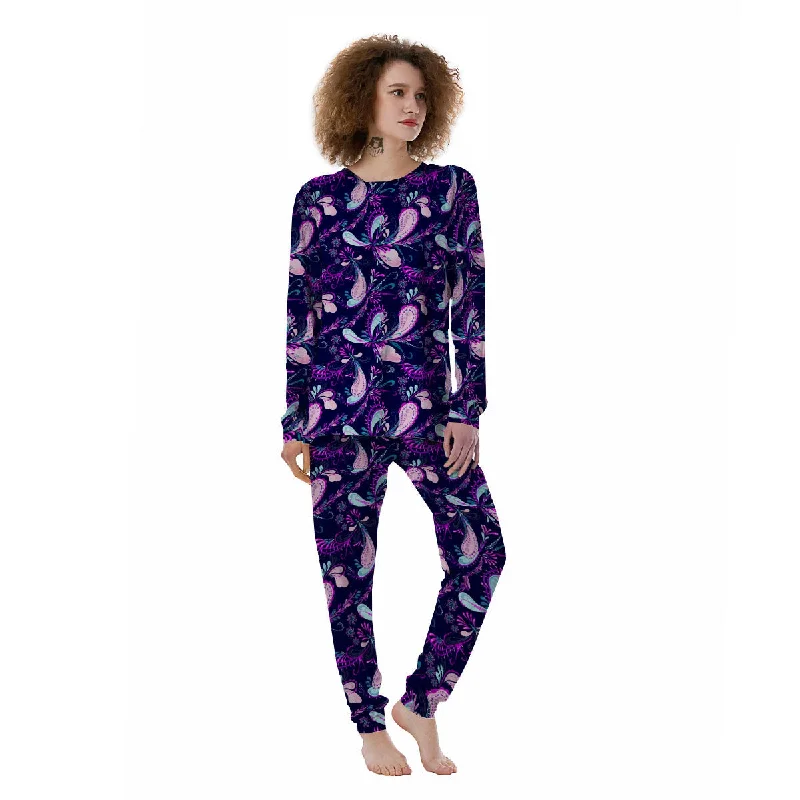 Paisley Pink And Purple Print Pattern Women's Pajamas Couple pajama sets