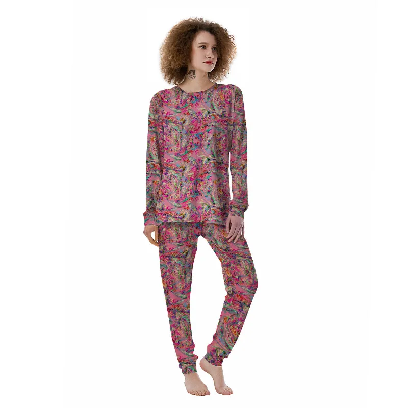 Paisley Pink Print Pattern Women's Pajamas Women's pajama sets