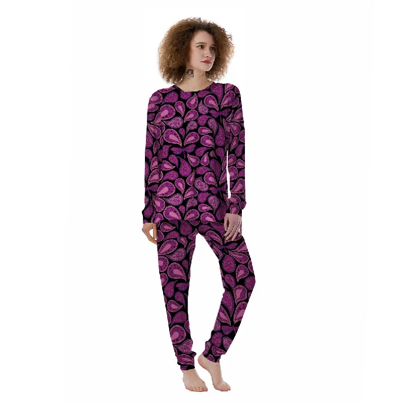 Paisley Purple Print Pattern Women's Pajamas Softest pajama sets