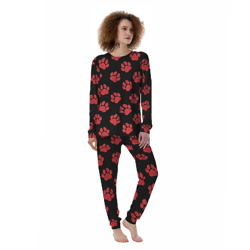 Paw Black And Red Print Pattern Women's Pajamas Party pajama sets