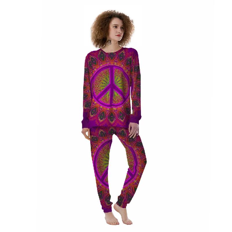 Peace Sign Psychedelic Hippie Print Women's Pajamas Three-piece pajama sets