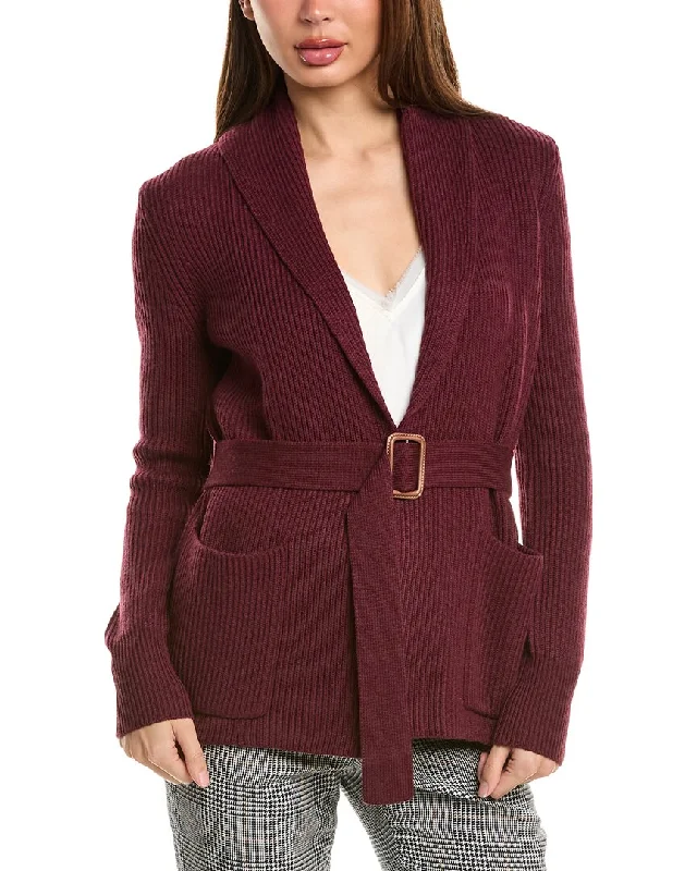 Bruno Magli Ribbed Belted Shawl Wool Cardigan Best sweaters for winter