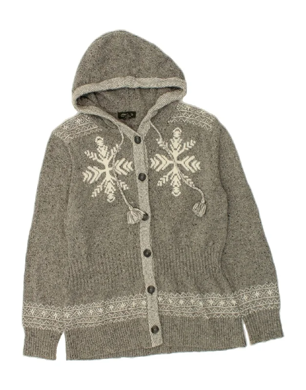 EDDIE BAUER Womens Hooded Cardigan Sweater UK 20 2XL Grey Fair Isle Cotton Cozy knit sweaters for winter