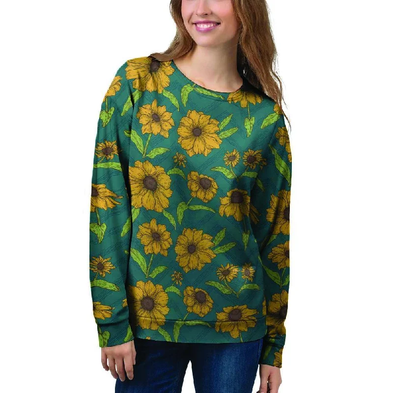 Green Zigzag Sunflower Women's Sweatshirt Cheap sweaters