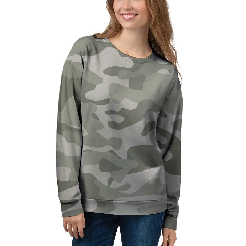 Grey And Green Camouflage Print Women's Sweatshirt Thanksgiving sweaters