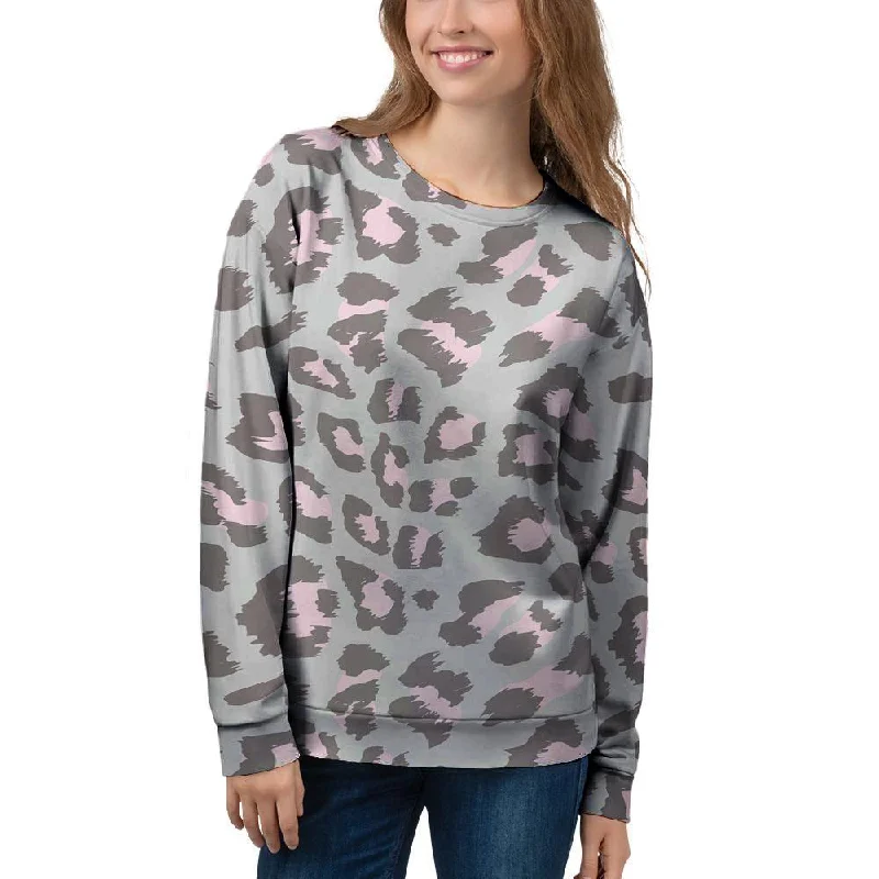 Grey and Pink Leopard Women's Sweatshirt Party sweaters