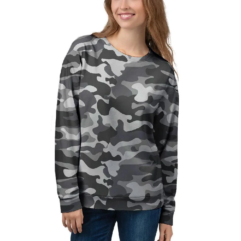 Grey Camouflage Print Women's Sweatshirt Eco-friendly sweaters