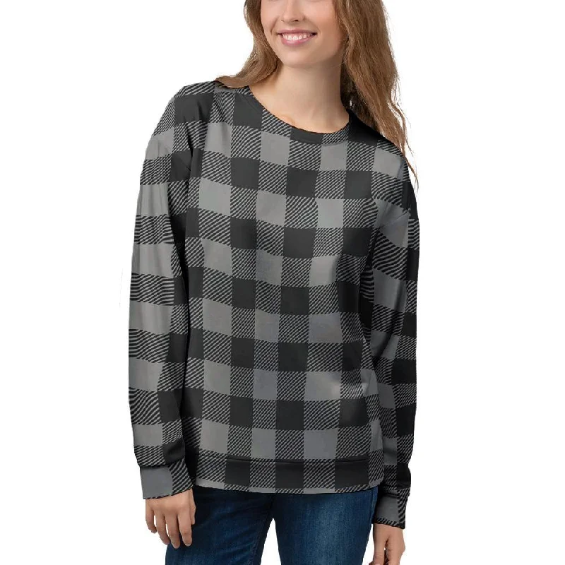 Grey Plaid Women's Sweatshirt Moisture-wicking sweaters