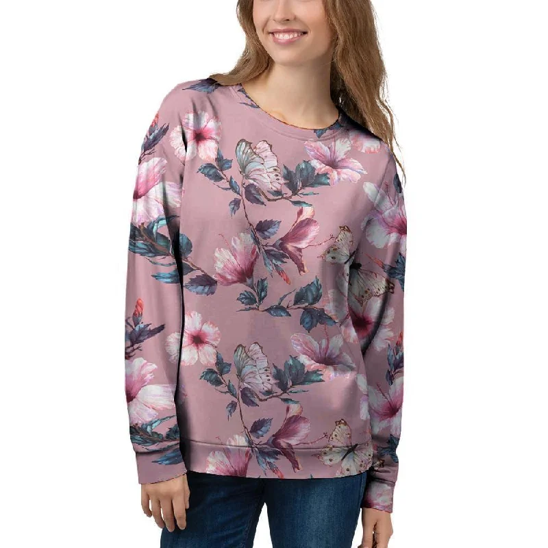 Hand Drawn Hibiscus Print Women's Sweatshirt Boho-style sweaters