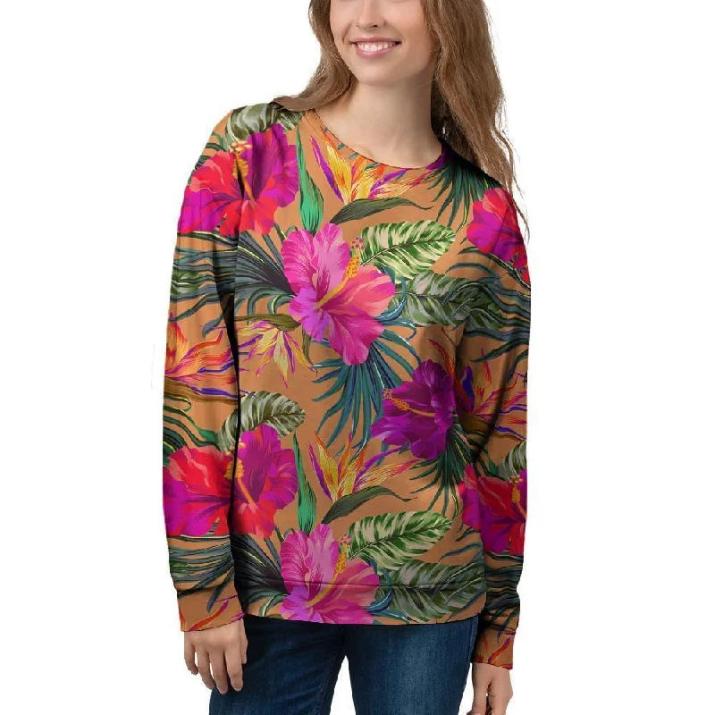 Hibiscus Flower Hawaiian Yellow Print Women's Sweatshirt Fleece sweaters