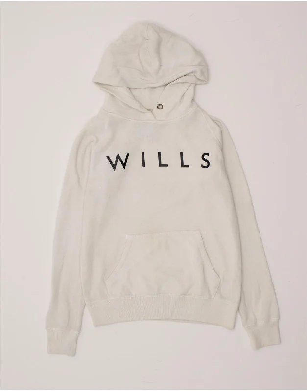 JACK WILLS Womens Graphic Hoodie Jumper UK 8 Small White Cotton Fall sweaters