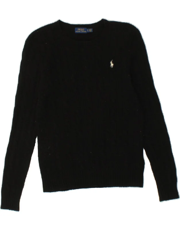 POLO RALPH LAUREN Womens Crop Boat Neck Jumper Sweater UK 10 Small Black Knitted sweaters