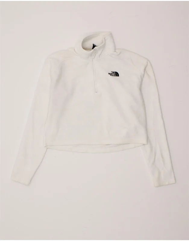 THE NORTH FACE Womens Crop Zip Neck Fleece Jumper UK 12 Medium White Warm sweaters