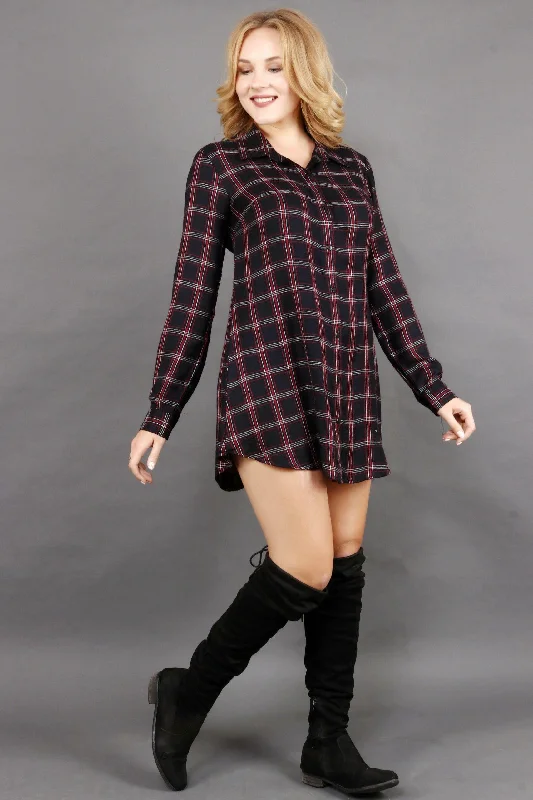 Black & Red Checked Buttoned Dress Best mini dresses for curvy figures