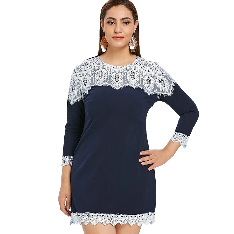 Lace Panel Long Sleeve Plus Size Mini Dress Best mini dresses for date night