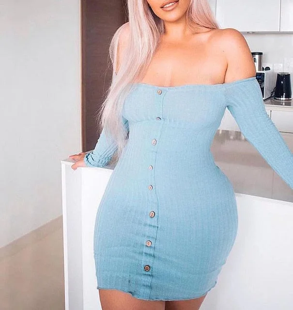 Off Shoulder Bodycon Long Sleeve Sweater Dress Trendy mini dresses under $50