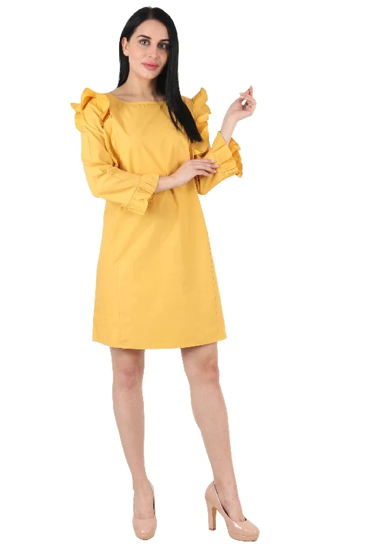 Yellow Solid Dress with Frill Sleeves Urban Outfitters mini dresses