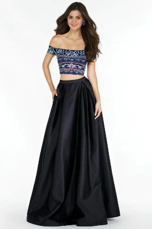 Alyce Paris 6817 Embroidered Off Shoulder Two-Piece Gown - 1 pc Black Multi in Size 2 Available Bachelorette party dresses