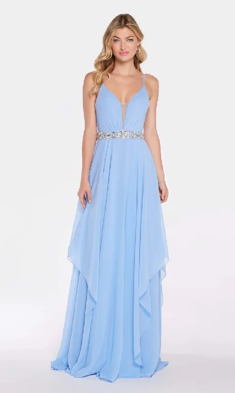 Alyce Paris Plunging Asymmetrical Cascade Chiffon Gown 60092 - 1 pc Periwinkle In Size 8 Available Women's trendy party dresses sale