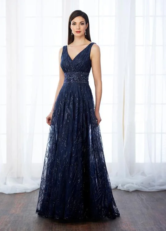 Mon Cheri Sequined Tulle Sleeveless Gown 217645 - 1 pc Navy In Size 4 Available Best party dresses for curvy figures